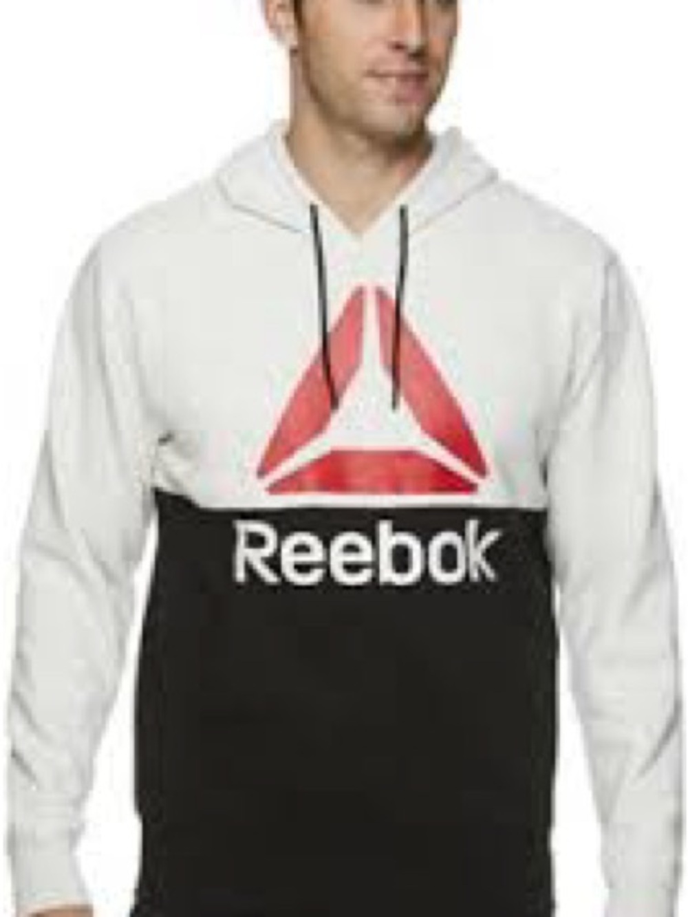 Reebok Men's Two-Tone Crewneck Hoodie — White, Black with Red Logo